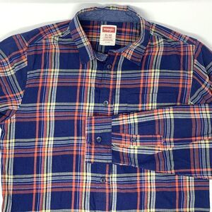 Wrangler Blue Plaid Cotton Flannel Long Sleeve Button Up Boys Shirt Size XL14-16